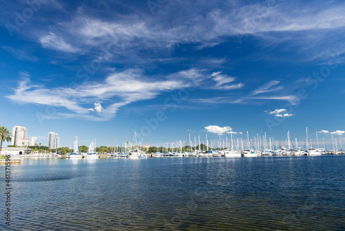 Marina with white yachts under blue sky © kosoff