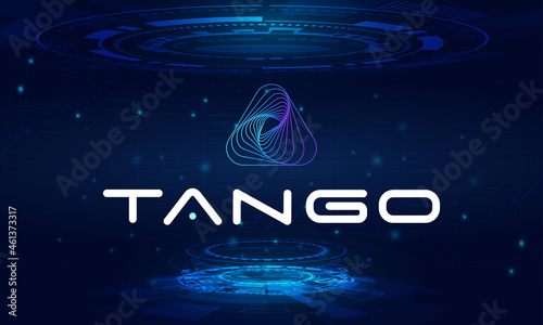 Tango chain logo symbol.NFT game platform.Hologram background.World cryptocurrency.