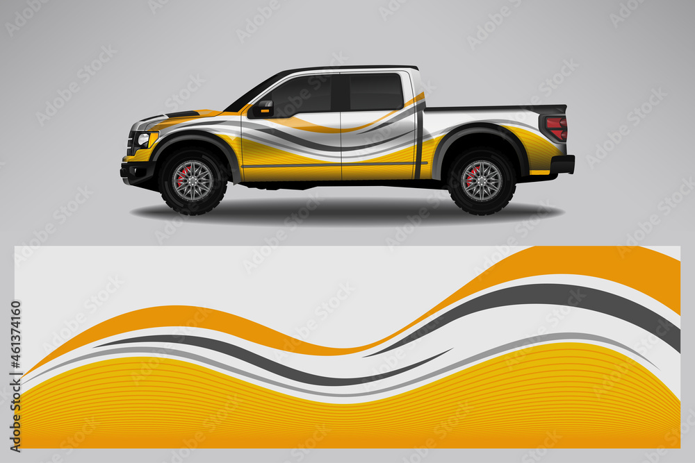 Fototapeta premium Wrap car vector design decal. Graphic abstract line racing background design for vehicle, race car, rally, adventure livery camouflage.