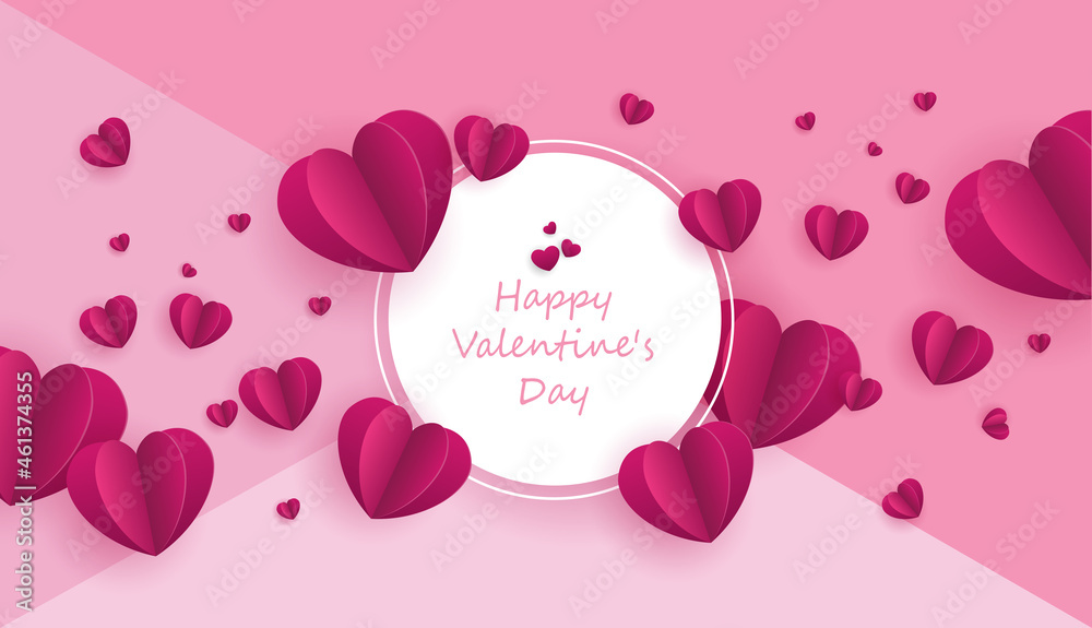 Paper art of love and valentine day with paper heart on the blue sky. can be used for Wallpaper, invitation, posters, banners. Vector design