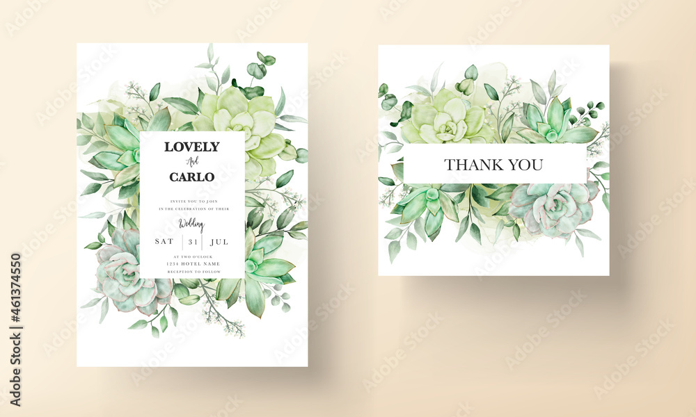 elegant greenery watercolor floral wedding invitation card
