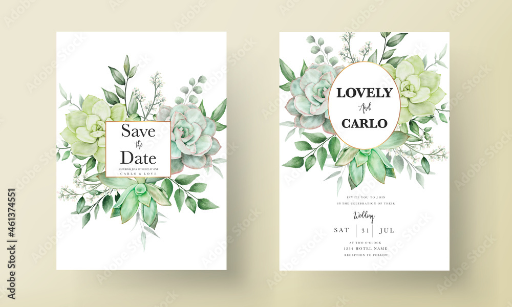 Elegant Greenery Watercolor Floral Wedding Invitation Card Stock Vector