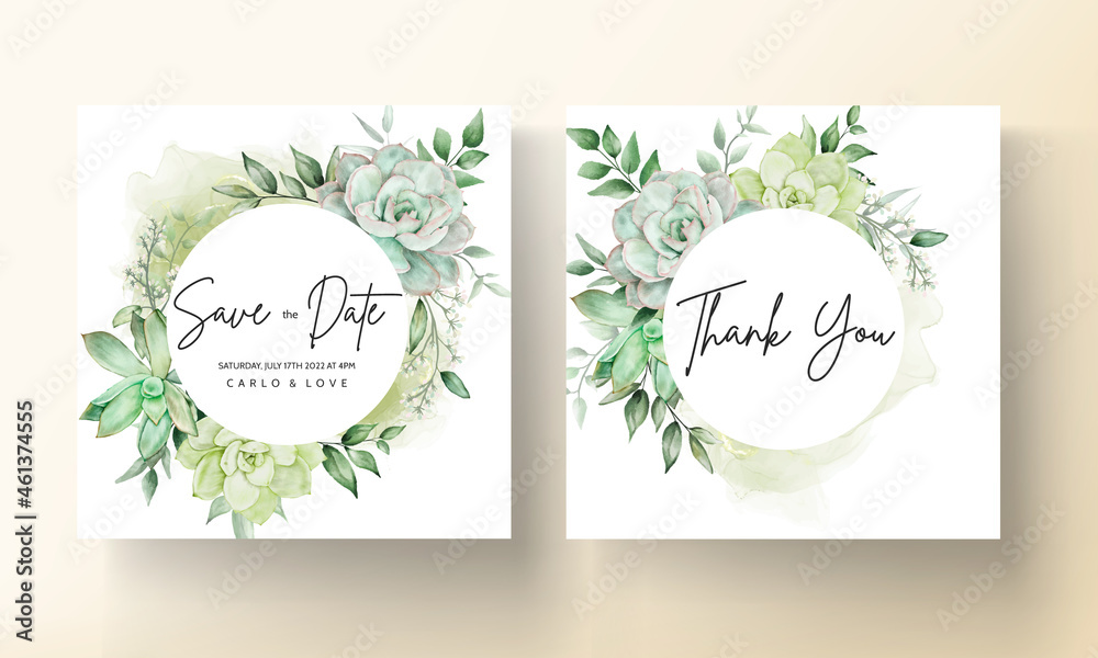 Elegant Greenery Watercolor Floral Wedding Invitation Card Stock Vector