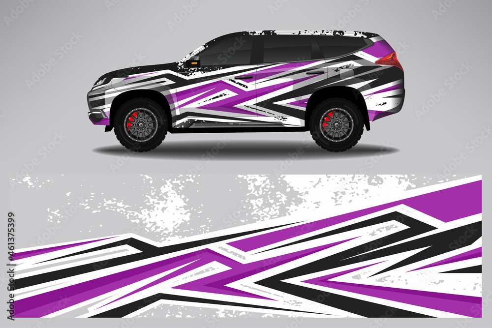 Wrap car vector design decal. Graphic abstract line racing background design for vehicle, race car, rally, adventure livery camouflage.