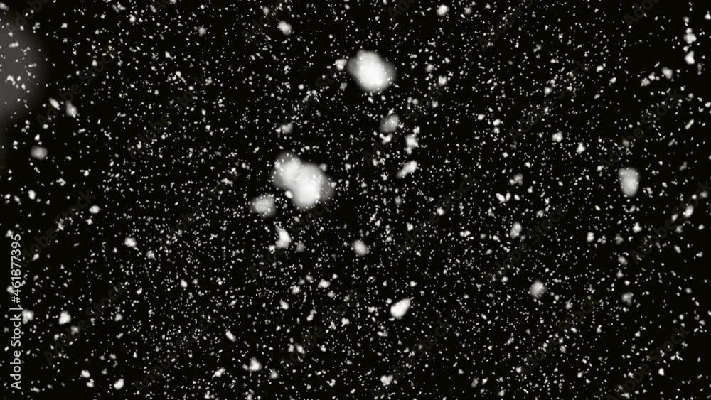 White snow falling on isolated black background