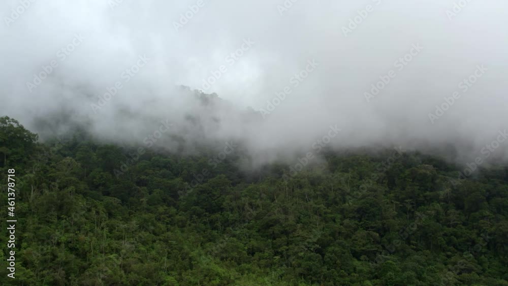 Nubes sobre el bosque y montaña vista aérea Nubes sobre el bosque y montaña vista aérea