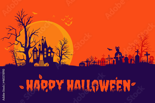 Halloween hollow Night in a spooky cemetery vector illustration