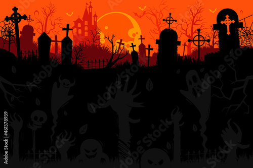 Halloween hollow Night in a spooky cemetery vector illustration