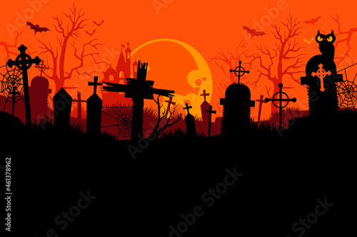 Halloween hollow Night in a spooky cemetery vector illustration