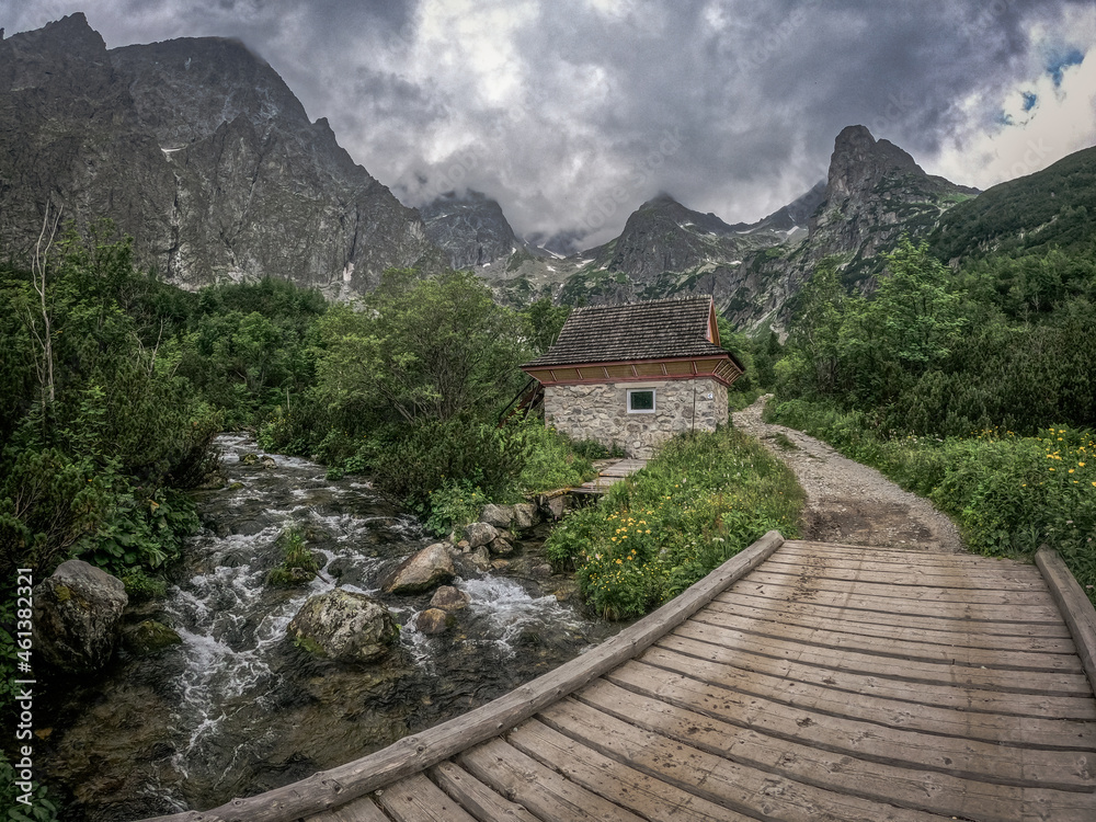 Fototapeta premium Aerial view of the lake Zelene pleso in the High Tatras in Slovakia