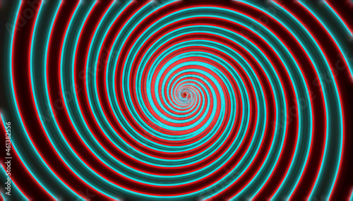 Hypnosis visualisation conept endless spiral, electrify red color