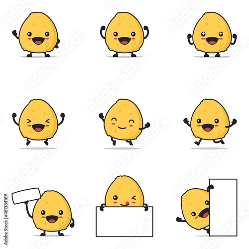 cute coxinha cartoon, brazil fried chicken food cartoon illustration