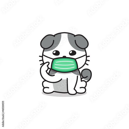 Cartoon character cat wearing protective face mask for design.