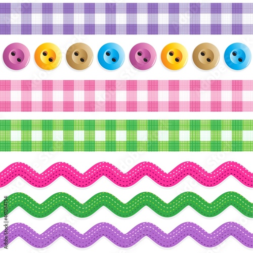 Seamless borders - gingham ribbons, ric racs, sewing buttons
