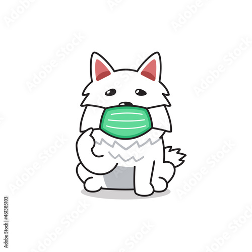 Cartoon character dog wearing protective face mask for design. © jaaakworks
