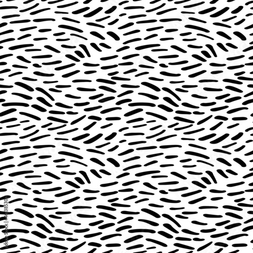 Hand drawn abstract line ink black seamless pattern isolated on white background. Vector illustration. Freehand monochrome brush textured drawing. Design for textile, wrapping paper, wallpaper