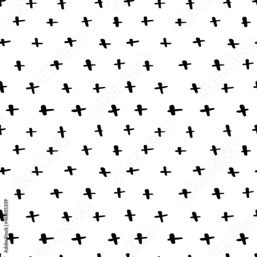 Hand drawn abstract cross ink black seamless pattern isolated on white background. Vector illustration. Freehand monochrome brush textured drawing. Design for textile  wrapping paper  wallpaper
