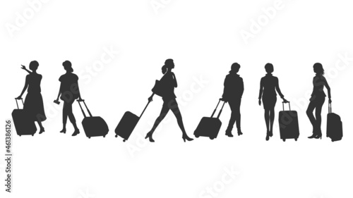 Female traveler silhouette stock illustration.