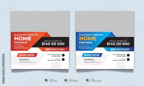 Real estate landlord house property instagram post or square web banner promo template