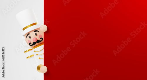 Christmas nutcracker toy soldier traditional figurine with copy space. 3d rendering illustration photo