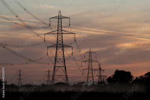 power lines at sunrise