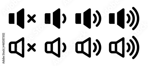 Audio speaker volume icon set. Vector illustration. Sound volume icon. photo