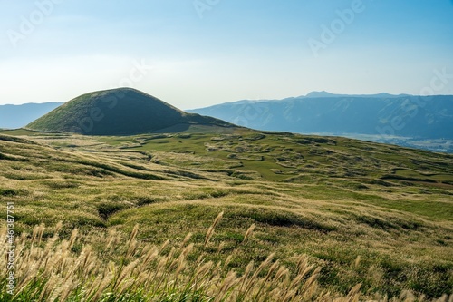 Pampas grass and Komezuka hill in Aso