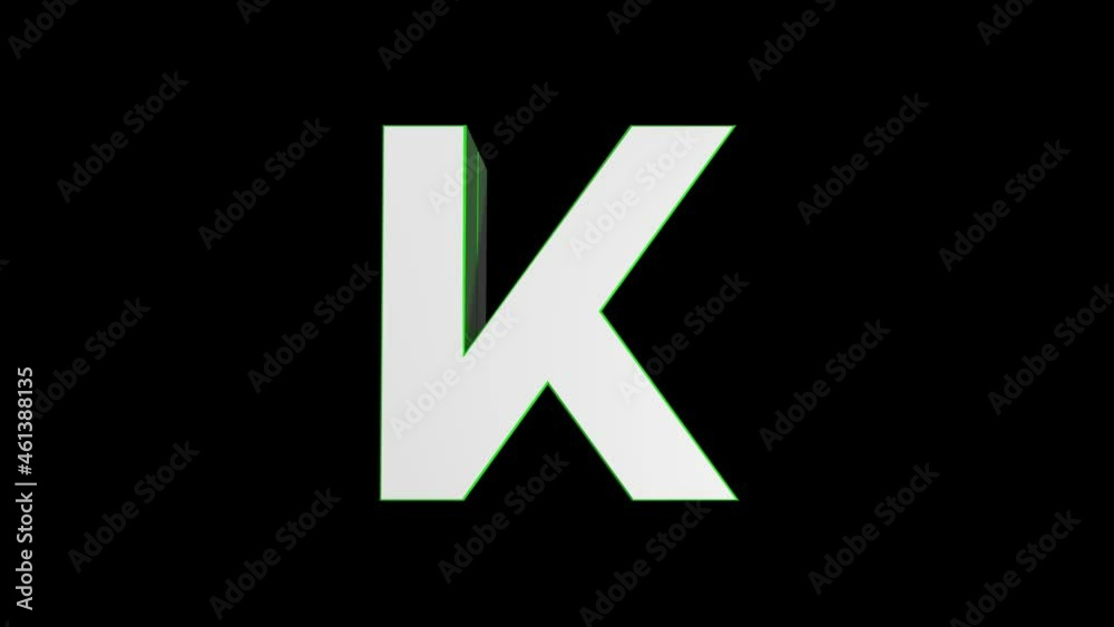 3D Animated alphabet, Green color, letter K on black background 3D Animated alphabet, Green color, letter K on black background