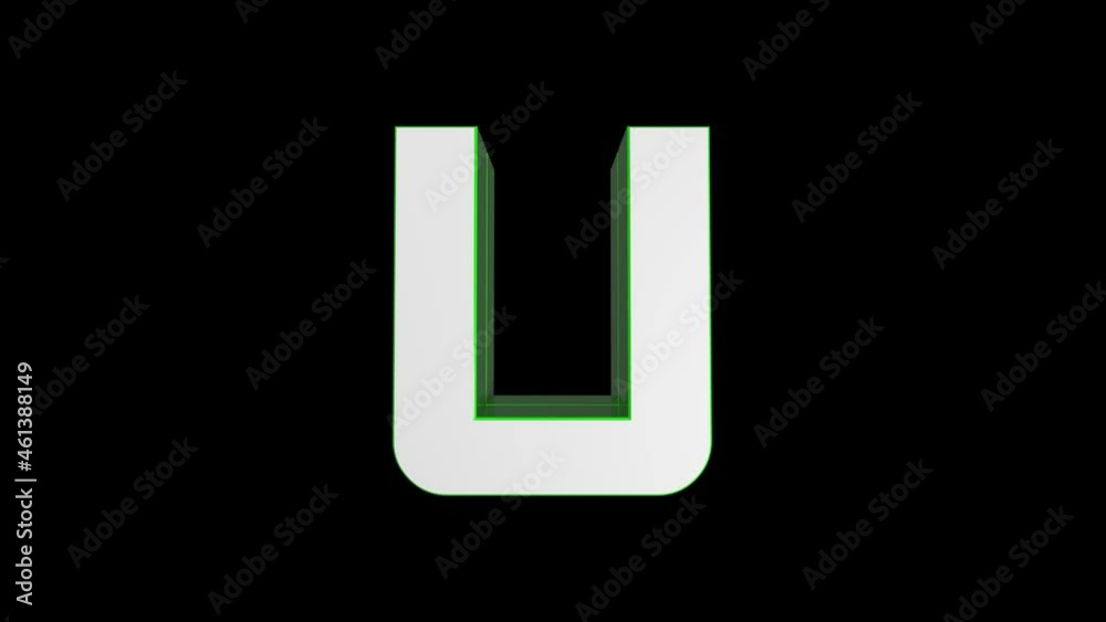 3D Animated alphabet, Green color, letter U on black background 3D Animated alphabet, Green color, letter U on black background