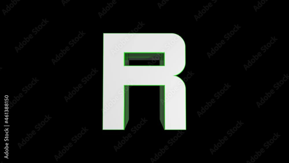 3D Animated alphabet, Green color, letter R on black background 3D Animated alphabet, Green color, letter R on black background
