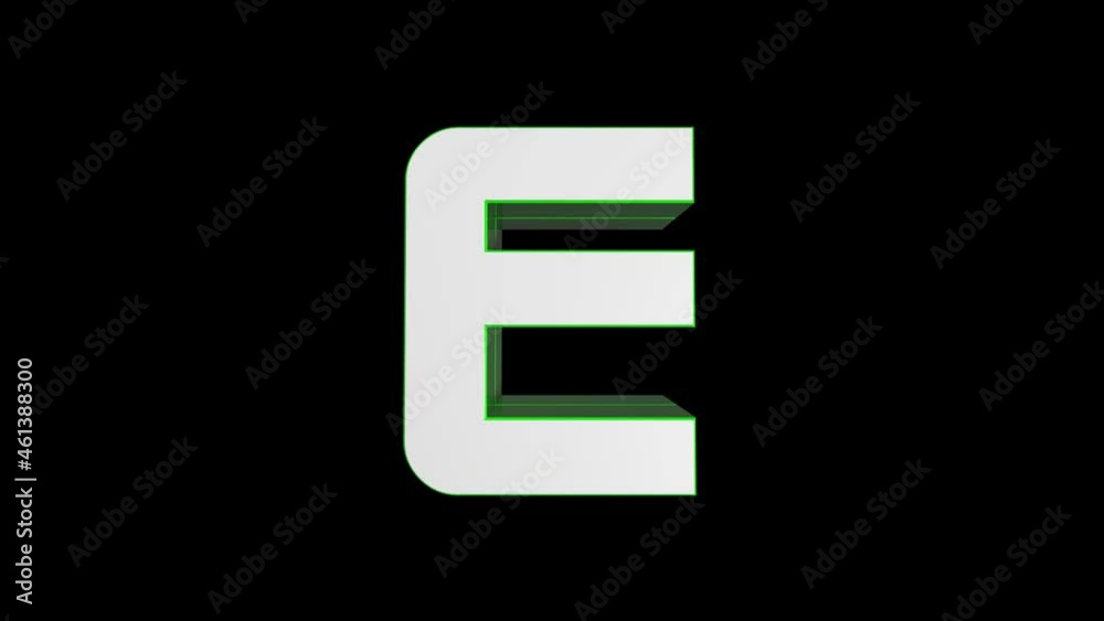 3D Animated alphabet, Green color, letter E on black background 3D Animated alphabet, Green color, letter E on black background