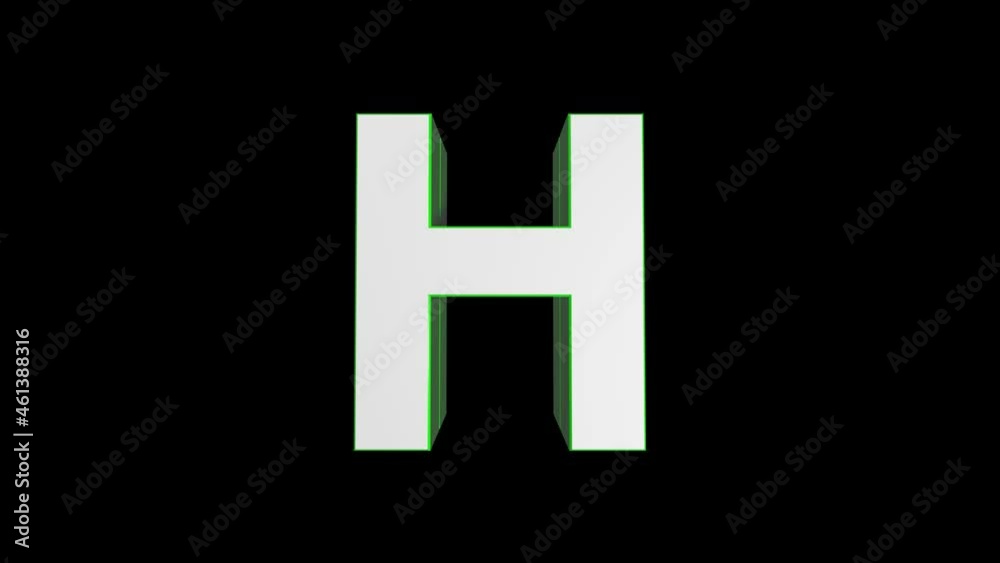 3D Animated alphabet, Green color, letter H on black background 3D Animated alphabet, Green color, letter H on black background