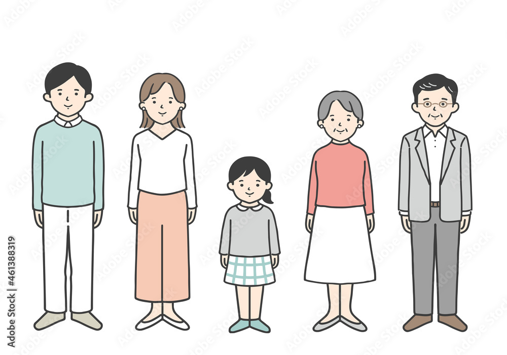 三世代家族の全身イラスト 三世代家族の全身イラスト