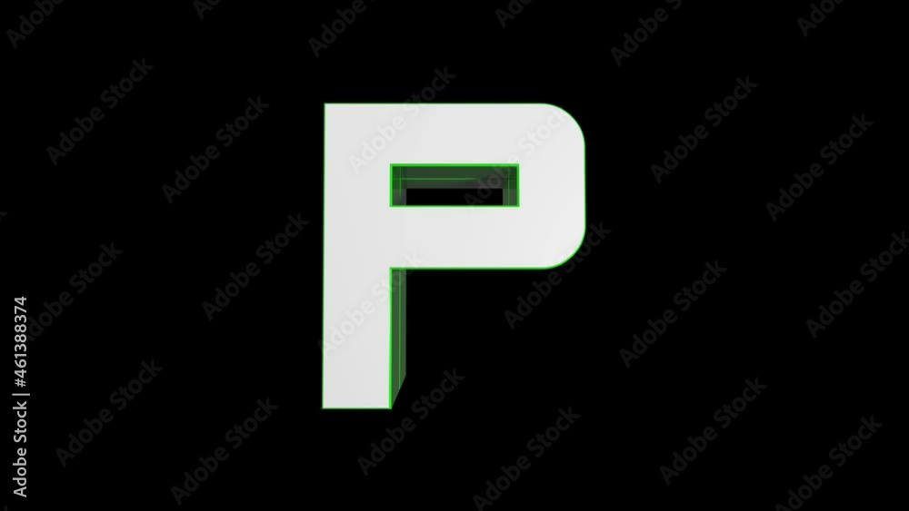 3D Animated alphabet, Green color, letter P on black background 3D Animated alphabet, Green color, letter P on black background