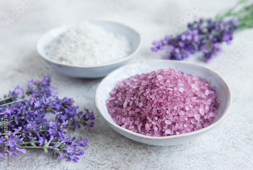 Natural herb sea salt with lavender flowers