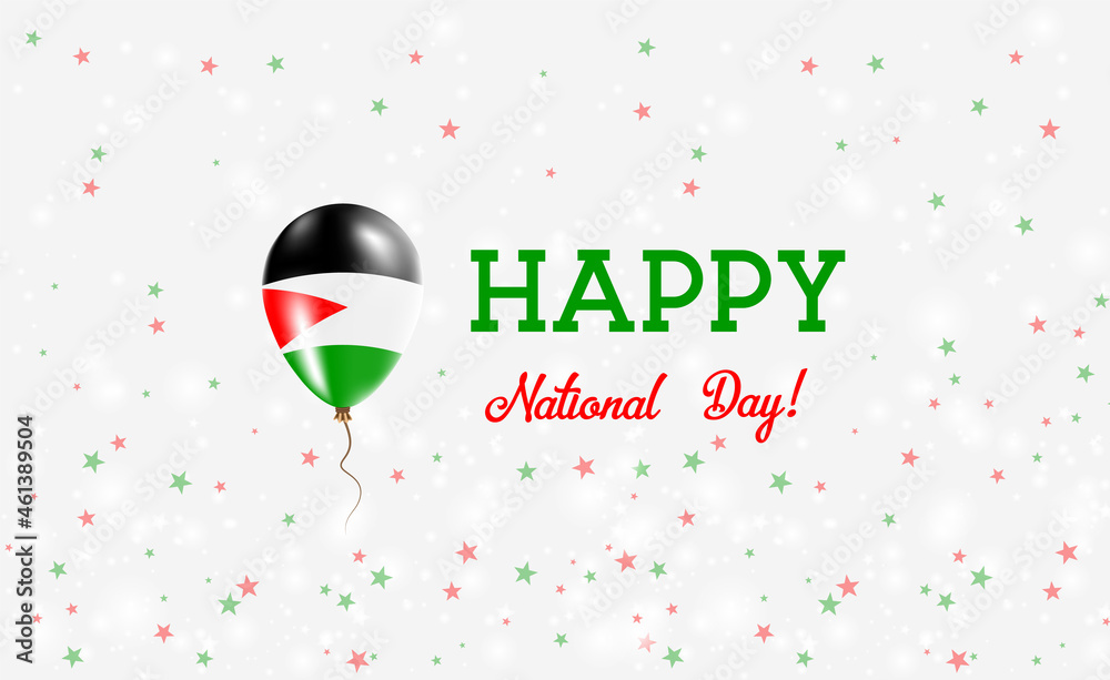 Palestine National Day patriotic poster. Flying Rubber Balloon in