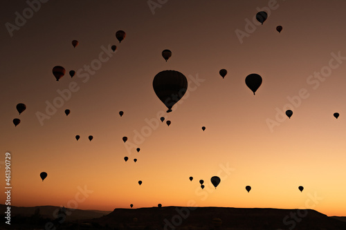 hot air balloon at sunset