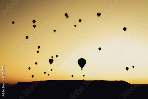 hot air balloon at sunset