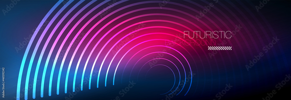 Dark abstract background with glowing neon circles. Trendy layout template for business or technology presentation, internet poster or web brochure cover, wallpaper Dark abstract background with glowing neon circles. Trendy layout template for business or technology presentation, internet poster or web brochure cover, wallpaper