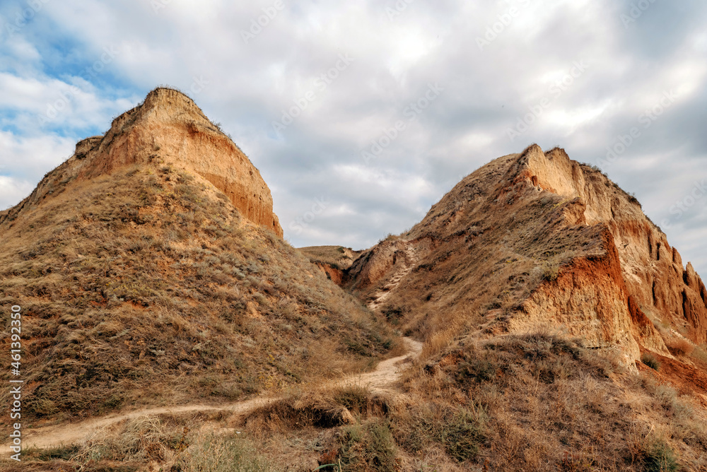 Big cave canyon in the Kherson region on the bank of the estuary. Village Stanislav.