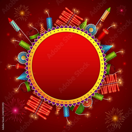 Happy Diwali Greeting with Fire Crackers 