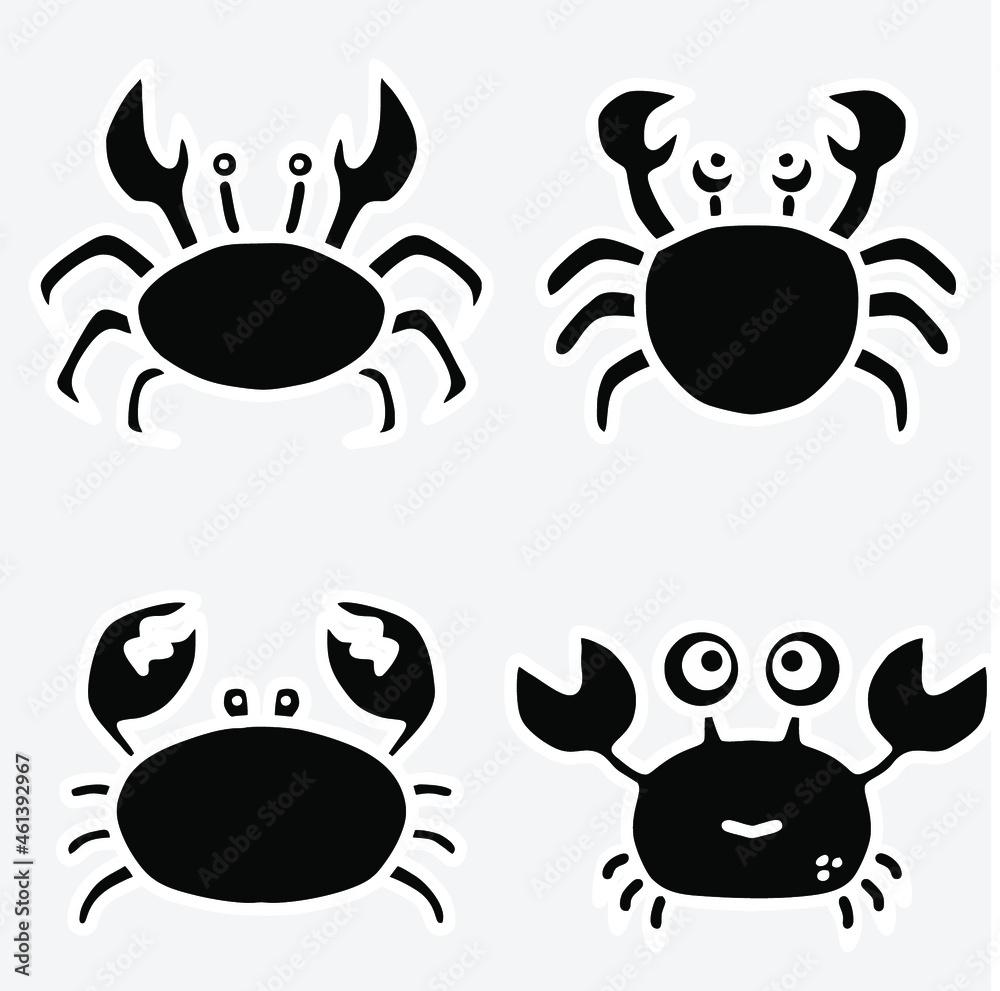 Illustration about animals. Silhouette icon set of crab. Vector linear style Illustration about animals. Silhouette icon set of crab. Vector linear style