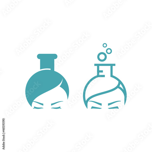 Beauty woman head as a lab flask