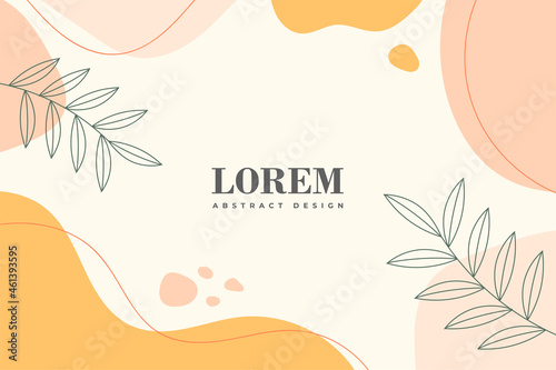 Hand drawn abstract design background with pastel colors and plant ornament. Vector illustration.
