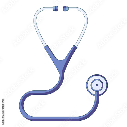 Icon of a blue medical stethoscope, healthcare and first aid concept in a flat style isolated on a white background. Vector illustration