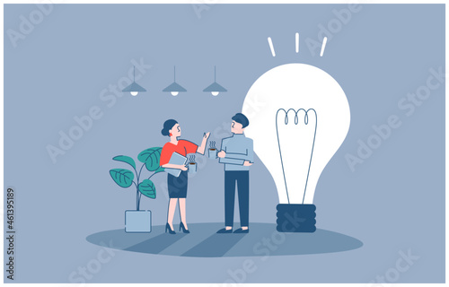 Good ideas come from coffee breaks. Business scene, inspiration, Flat Vector