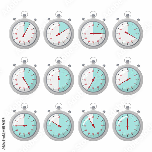 Set of Cook a certain number of minutes icons to indicate the cooking time on food packaging. Vector seconds and minutes template design