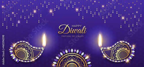 Happy Diwali Elegant Golden Diamond Diya & Mandala 