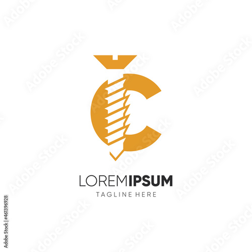 Letter C Initial Screw Logo Design Vector Icon Graphic Emblem Illustration Background Template