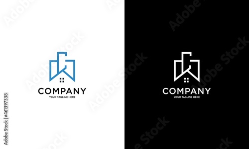 Vector symbol design for real estate company. Abstract building logo design template. City skyline logo layout. Home icon ideas. Silhouette of a house. Construction sign.